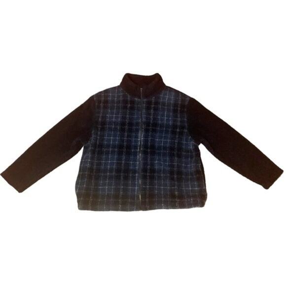 Vintage Lavon Sherpa Jacket Teddy Full Zip Blue Plaid Size XL - Picture 1 of 8